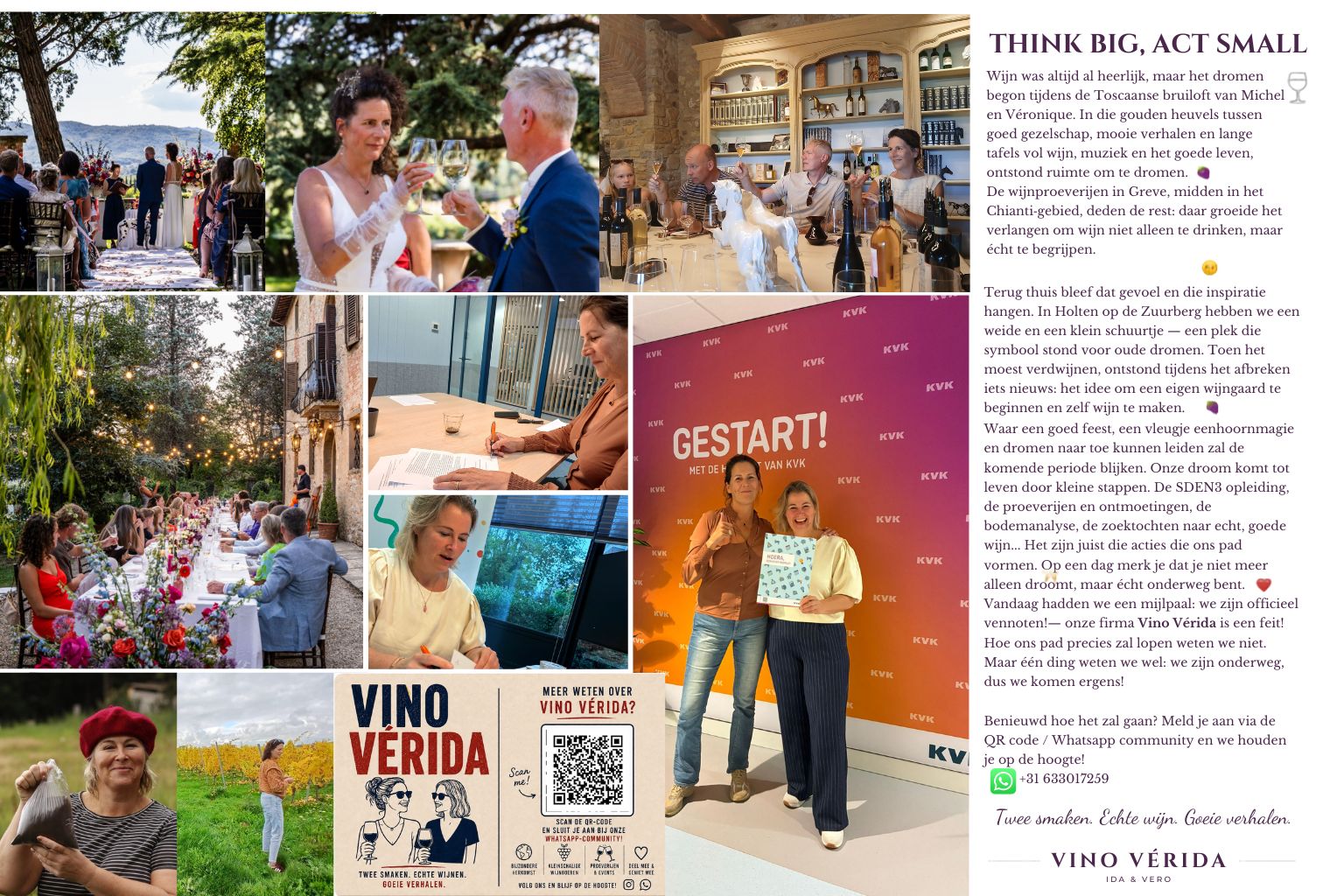 Collage van de Toscaanse bruiloft, proeverijen in Chianti, de Zuurberg in Holten en de KVK-start van Vino Vérida